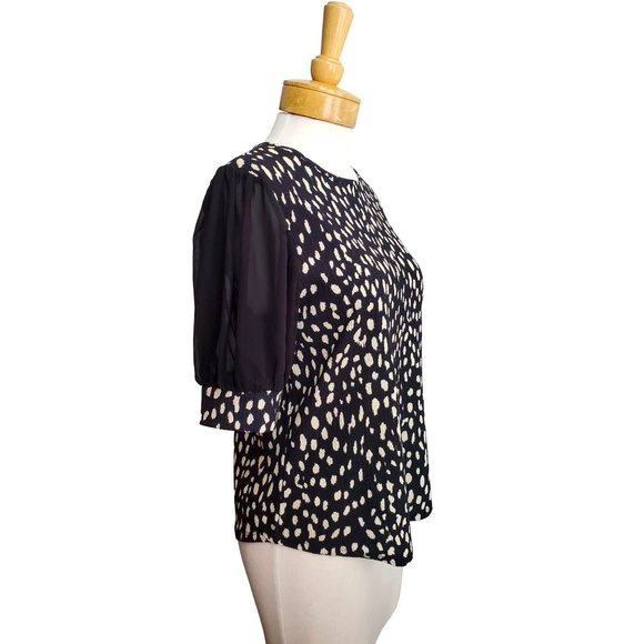 Vince Camuto NWT Top Blouse Short Puff/Bubble Sleeve Animal Print Sz L - Picture 2 of 7